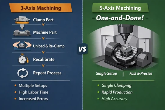 Comparison of workflow efficiency between 3-axis and 5-axis CNC machining Comparison of workflow efficiency between 3-axis and 5-axis CNC machining